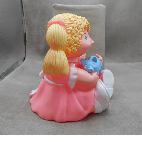 Cabbage Patch Doll Vinyl Bank 1983 Blonde/Blue Eye Girl Blue Piggy Bank - Picture 4 of 6